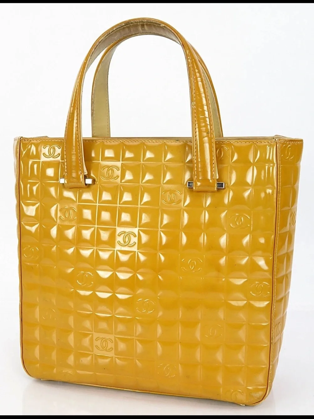 CHANEL Mustard Yellow Patent Quilted Tote Bag